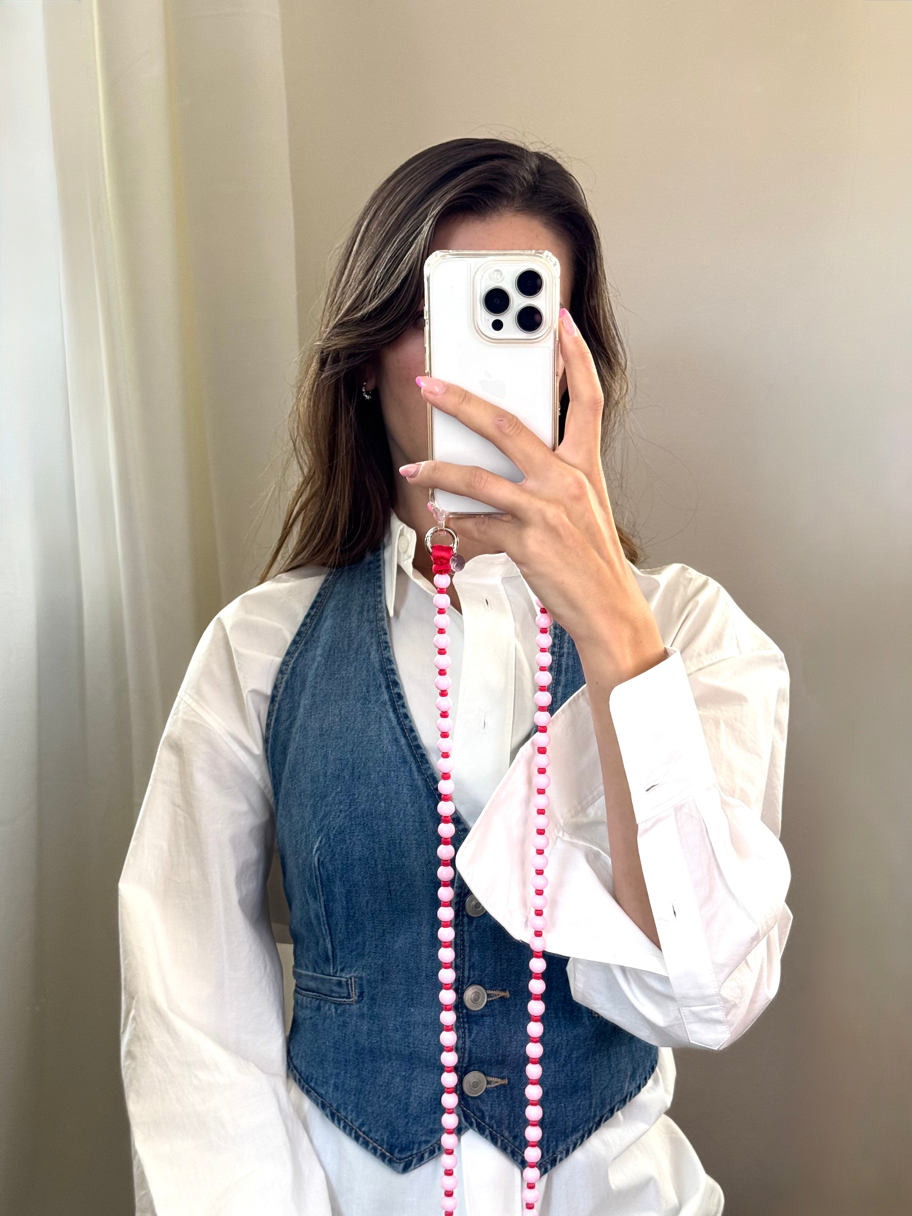 Beaded Phone Strap – Pink &amp; Red