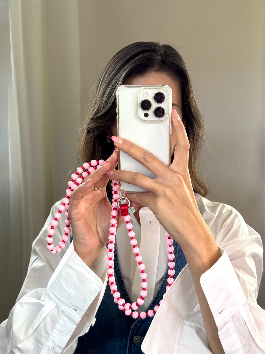 Beaded Phone Strap – Pink &amp; Red