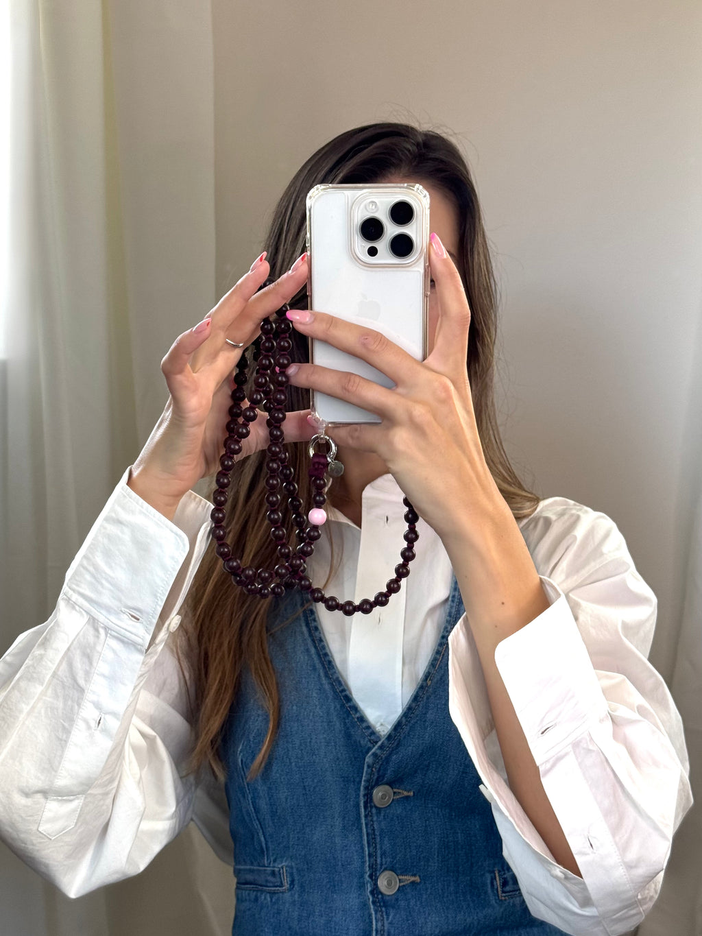 Beaded phone strap – brown &amp; burgundy