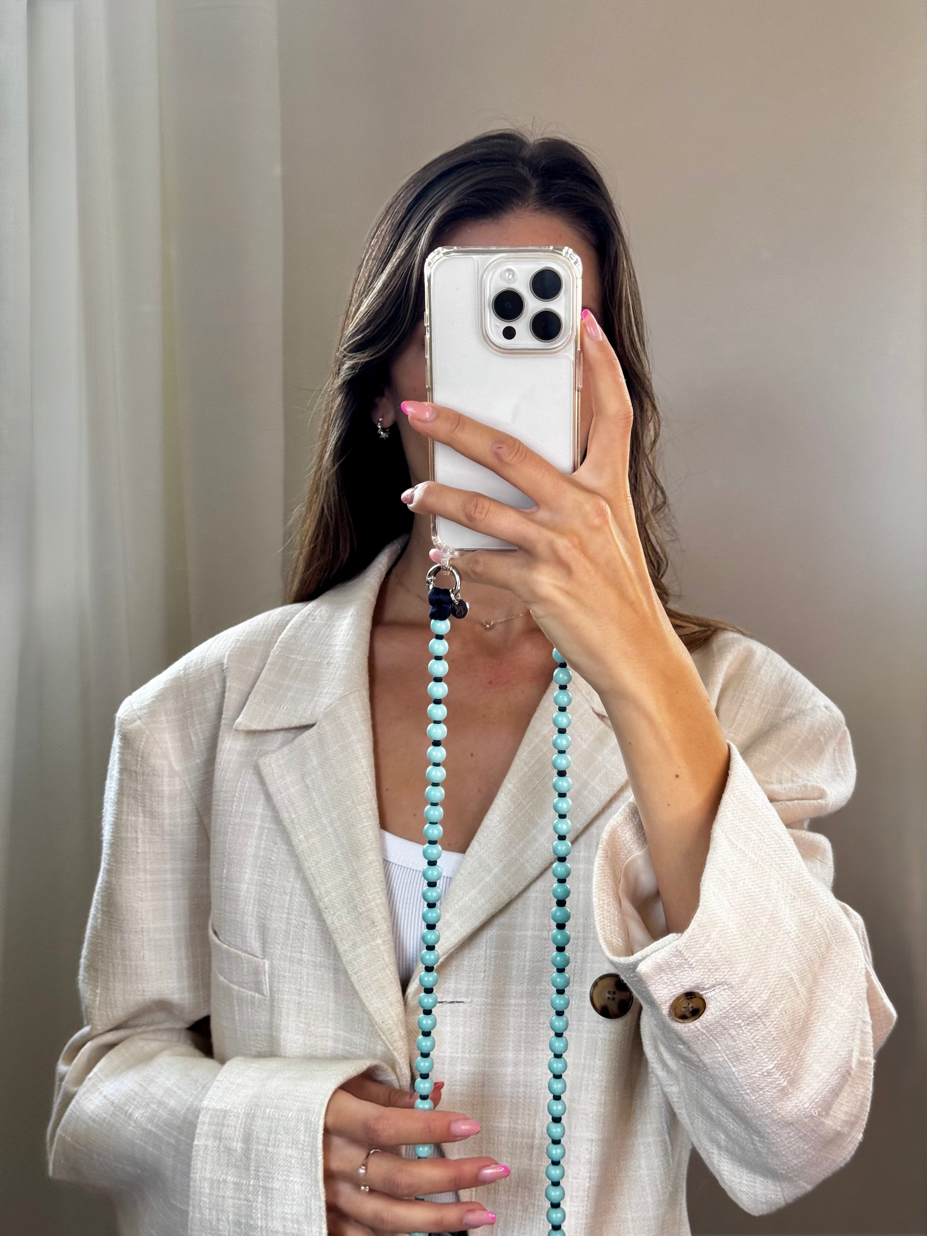Beaded Phone Strap - Mint &amp; Blue