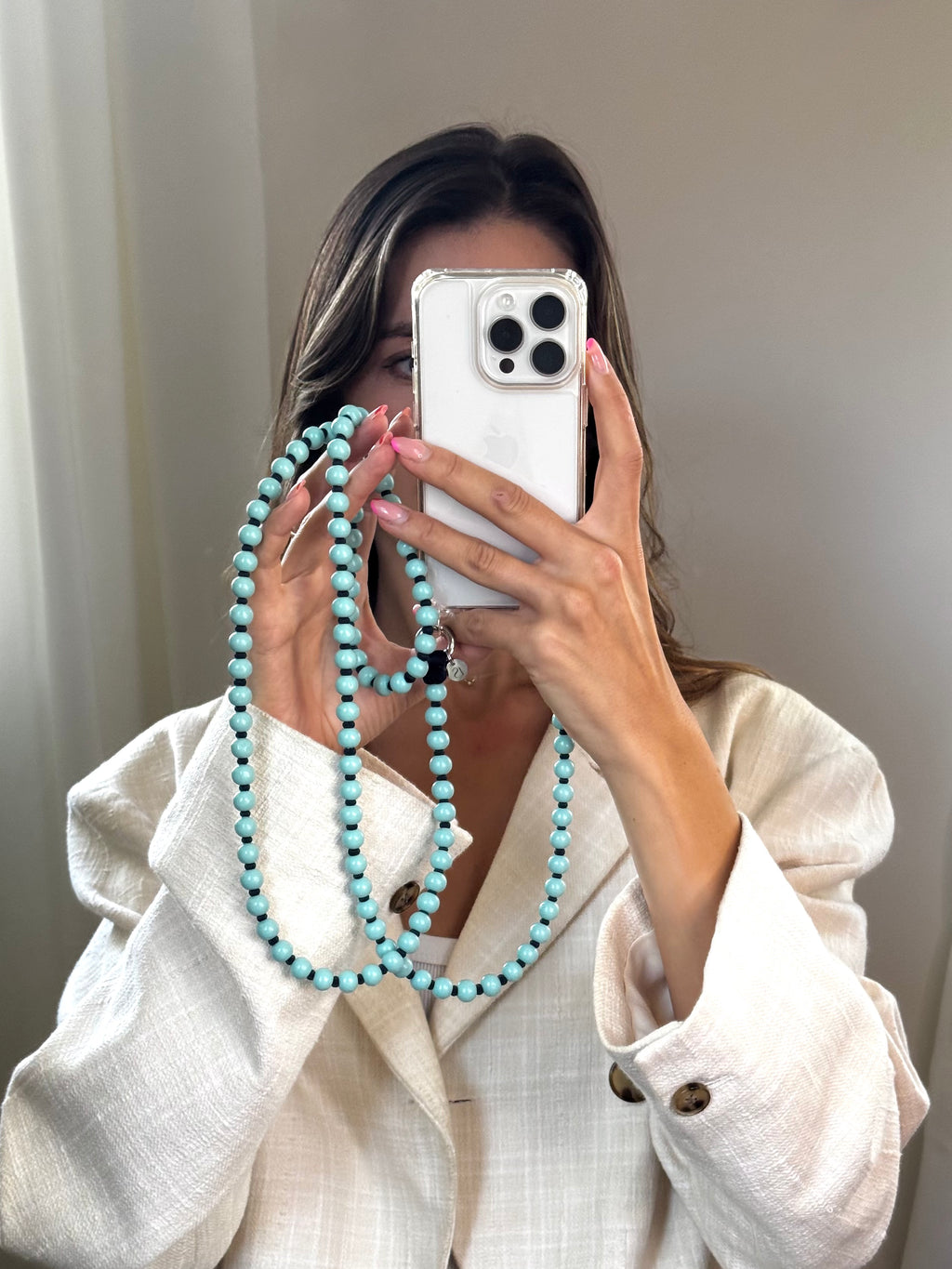 Beaded Phone Strap - Mint &amp; Blue