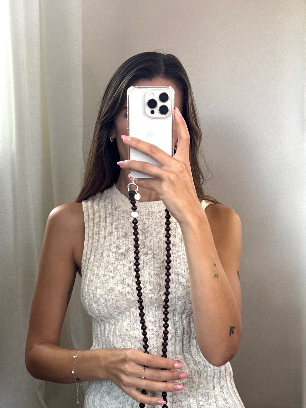 Beaded phone strap – black