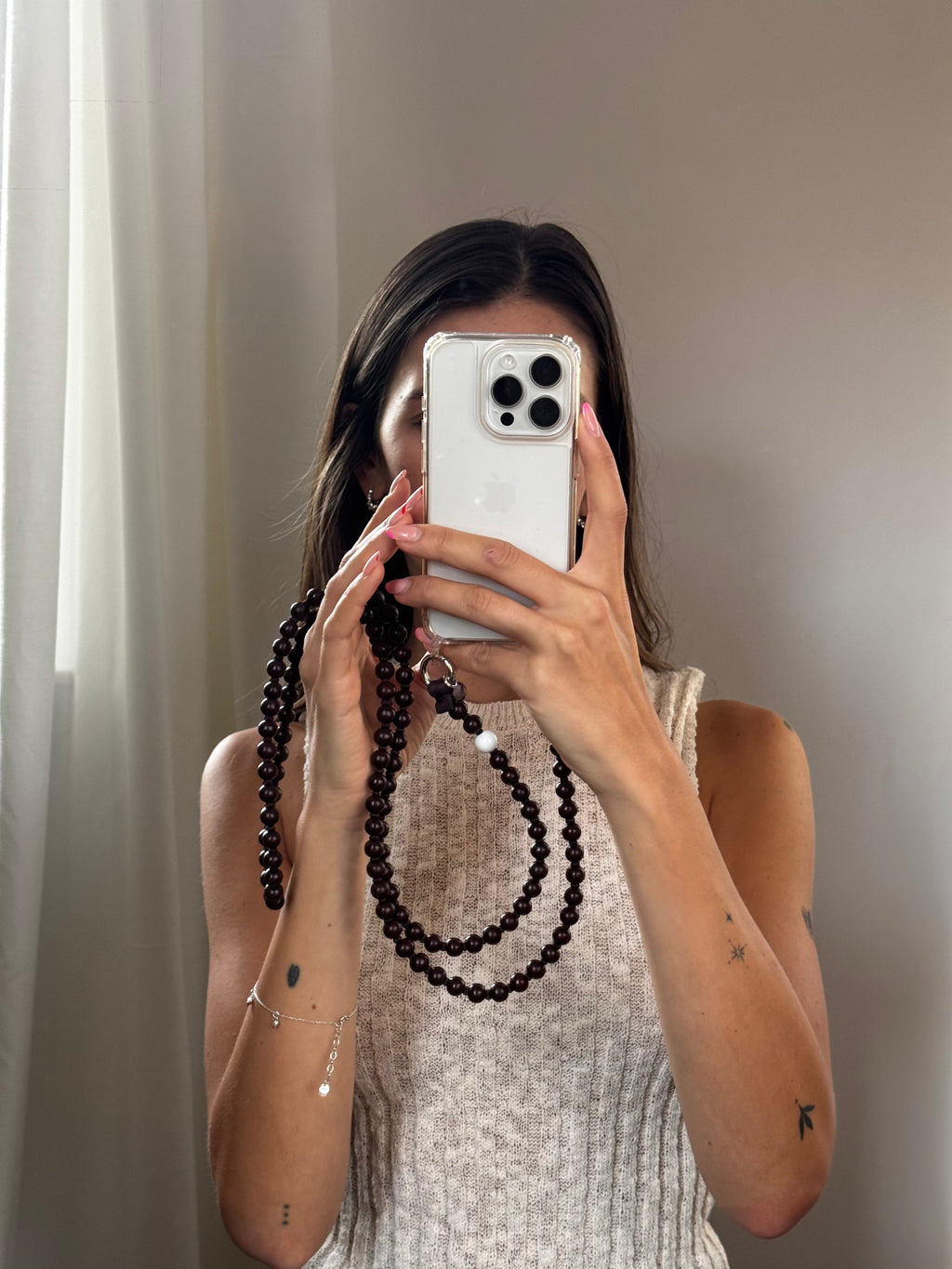 Beaded phone strap – brown