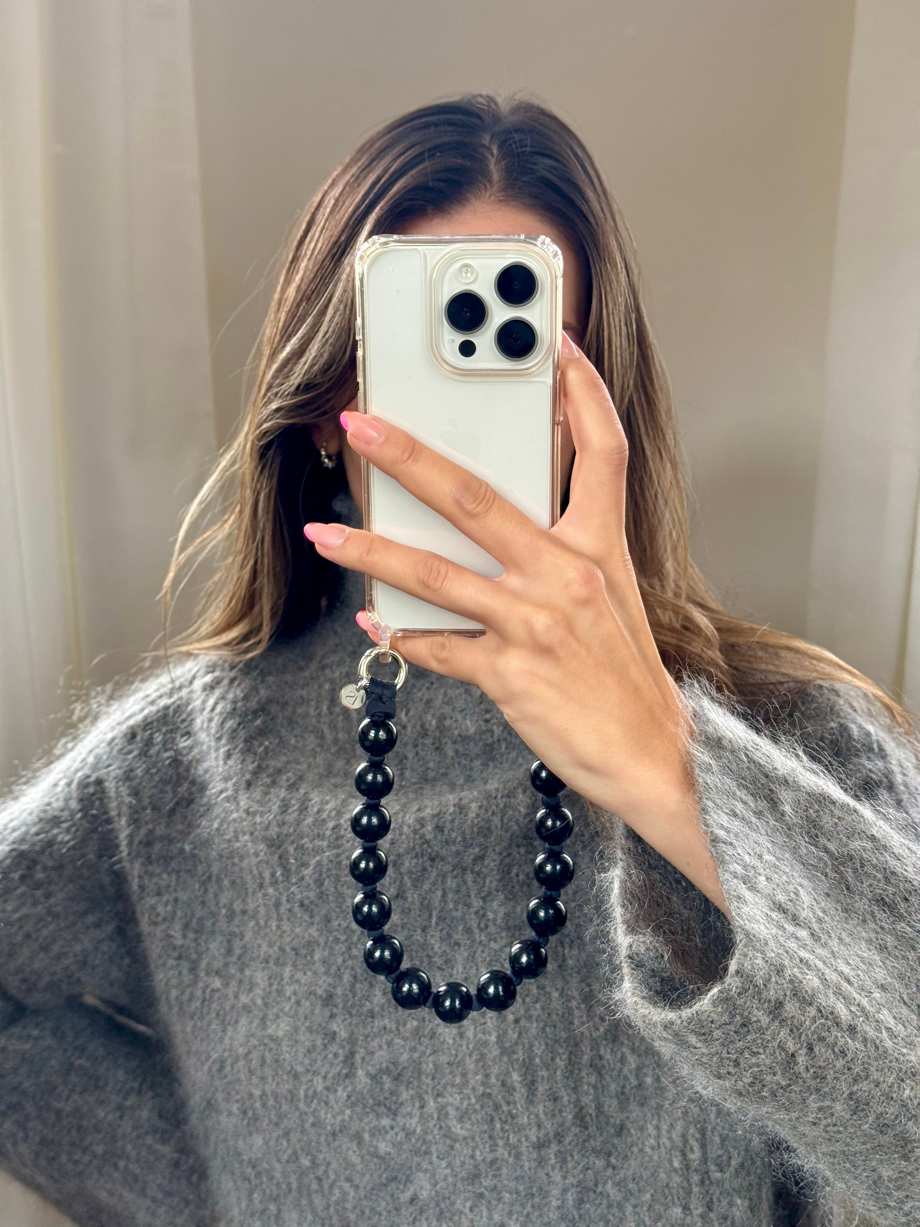 Mini korálkový popruh na telefon – černý