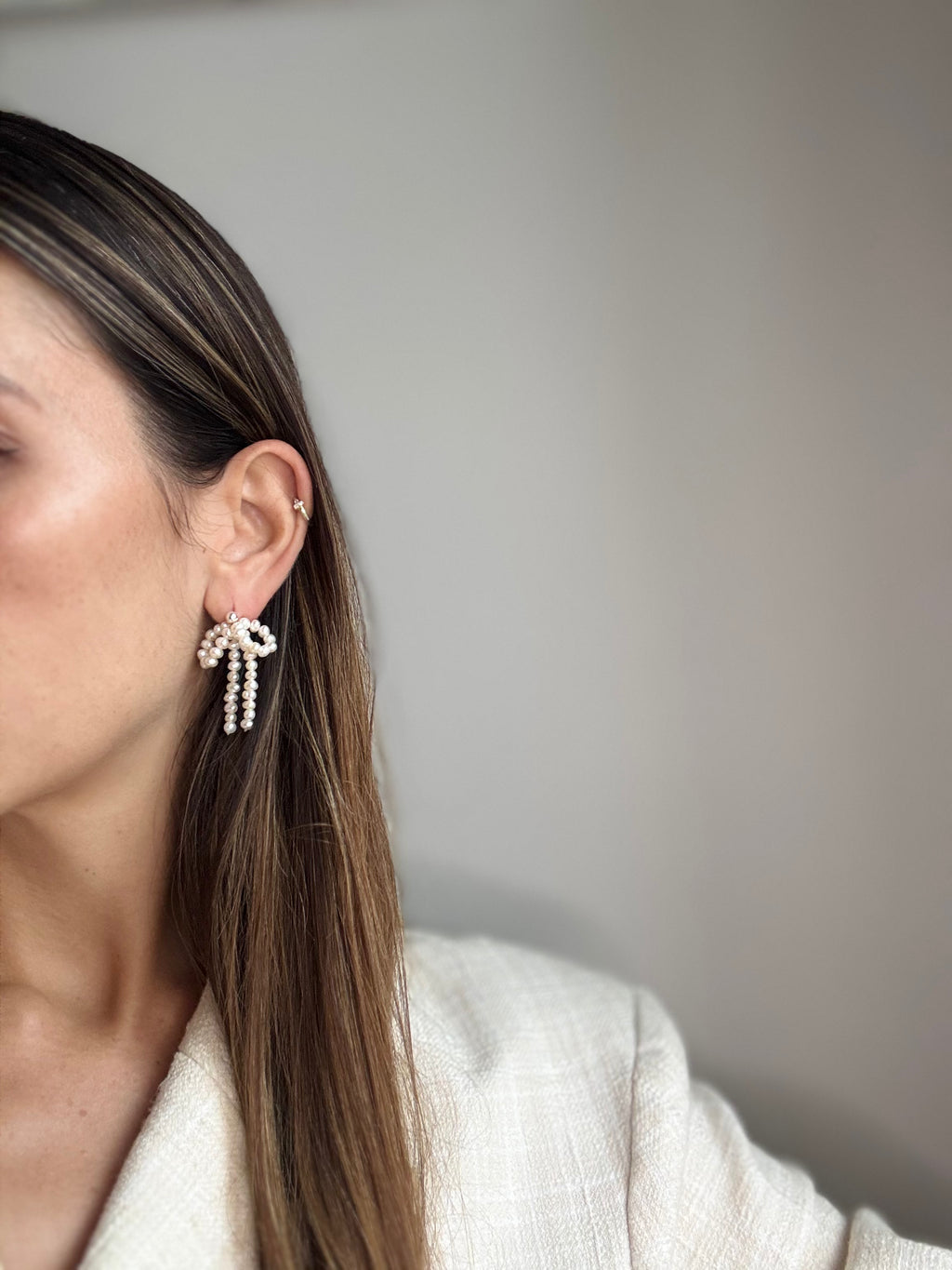 Perlové náušnice mašle - puzety