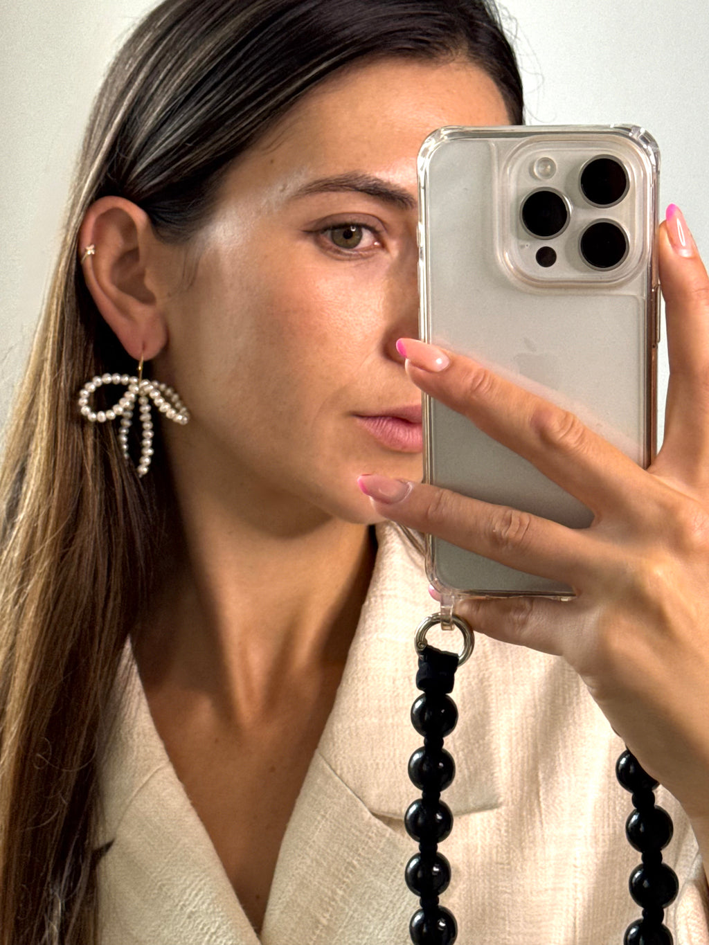 Perlové náušnice mašle - visací