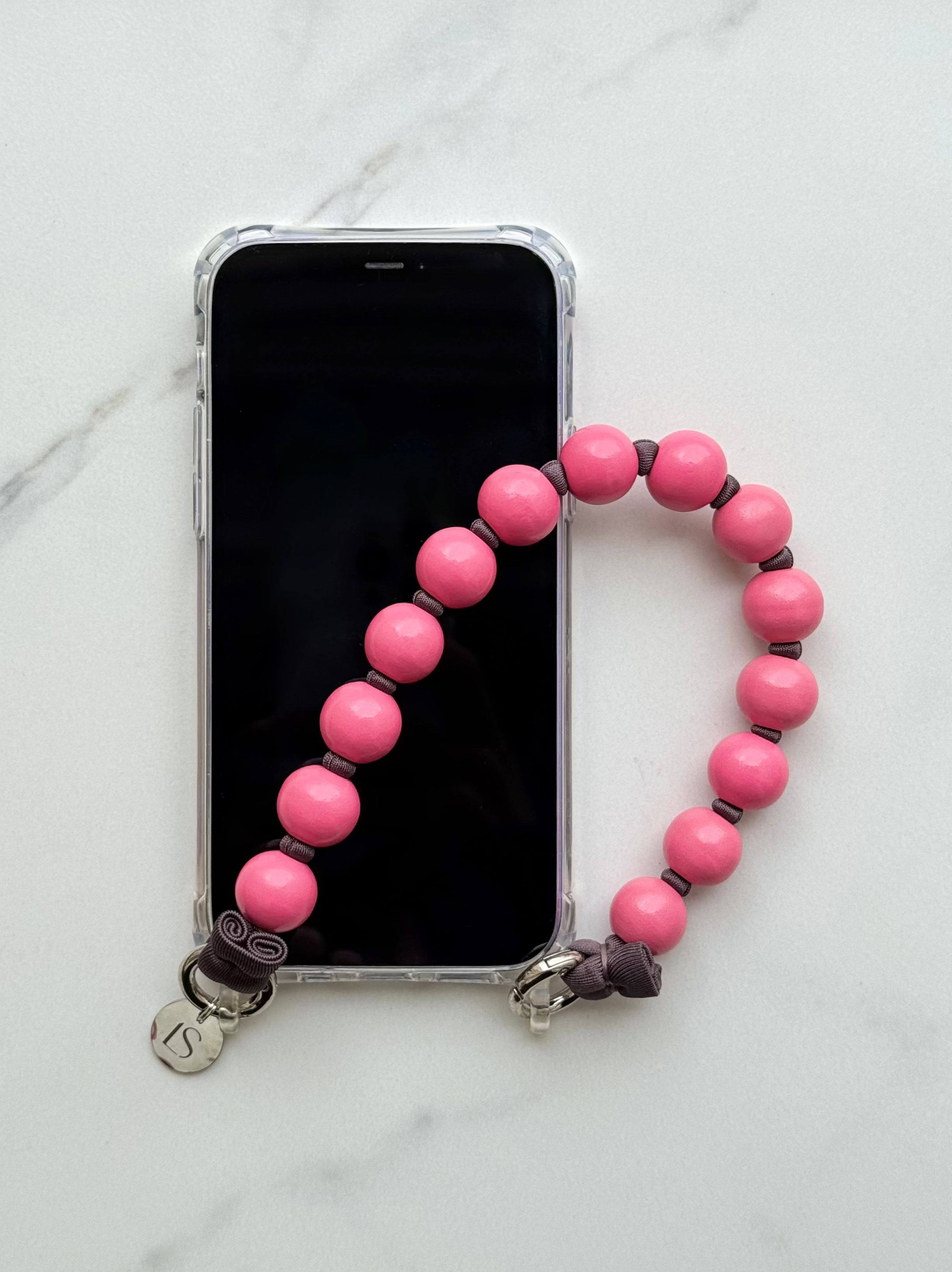 Mini korálkový popruh na telefon – Raspberry