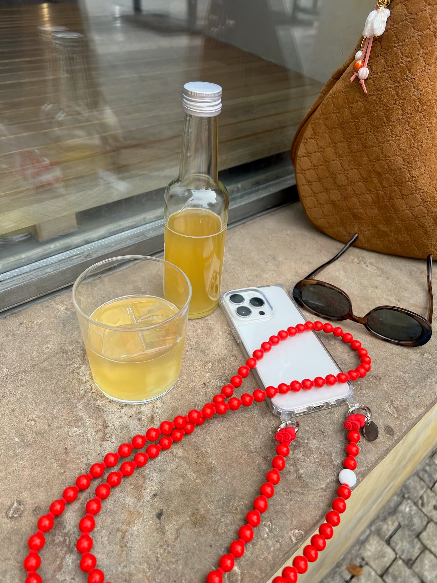 Beaded phone strap – red
