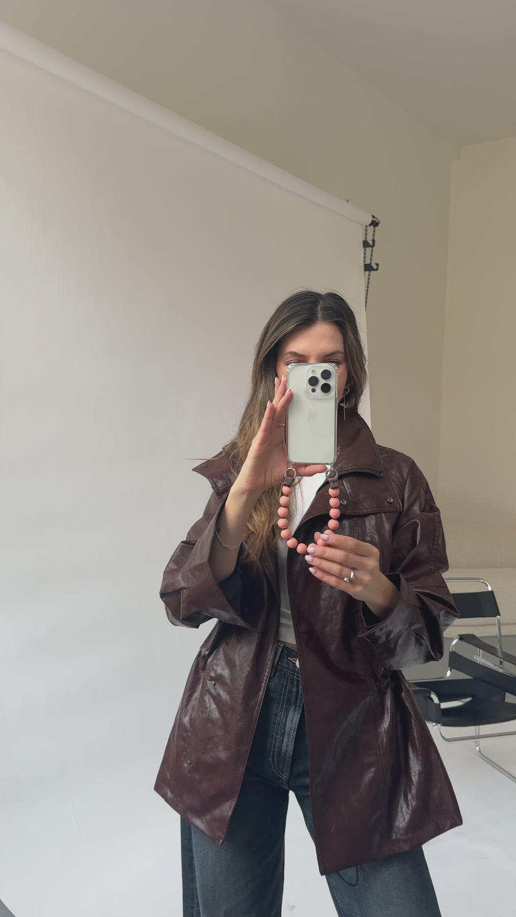 Mini korálkový popruh na telefon – Blush Coral