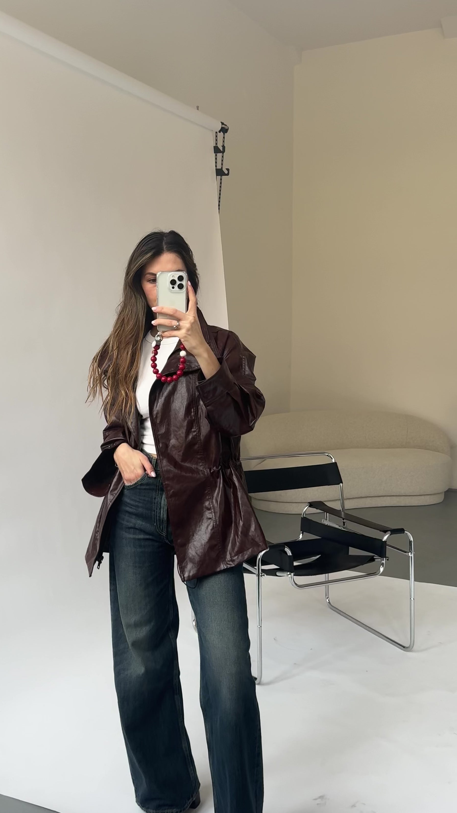 Mini korálkový popruh na telefon – True Red